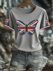 Women's UK Flag Butterfly Printed T-shirt