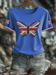 Women's UK Flag Butterfly Printed T-shirt