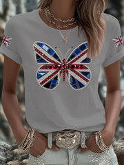 Women's UK Flag Butterfly Printed T-shirt