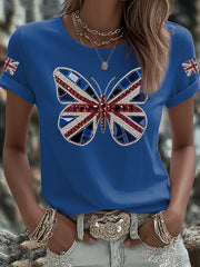 Women's UK Flag Butterfly Printed T-shirt