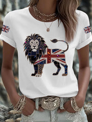 Women's UK Flag Lion Printed T-shirt