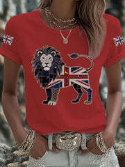Women's UK Flag Lion Printed T-shirt