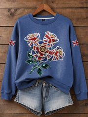 Women's British imitation diamond hot-drilling Print Sweatshirt