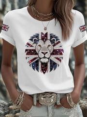 Women's UK Flag Lion Printed T-shirt