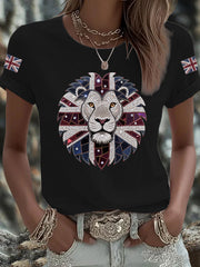 Women's UK Flag Lion Printed T-shirt