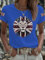 Women's UK Flag Lion Printed T-shirt