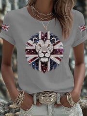 Women's UK Flag Lion Printed T-shirt