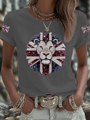 Women's UK Flag Lion Printed T-shirt