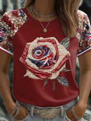 Women's UK Flag Rose Art Printed T-shirt