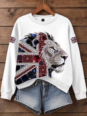Women's British imitation diamond hot-drilling Print Sweatshirt