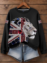Women's British imitation diamond hot-drilling Print Sweatshirt