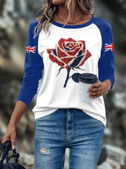 Women's UK Flag Art Rose Printed Tops