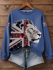 Women's British imitation diamond hot-drilling Print Sweatshirt