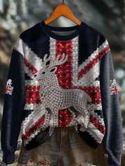 Women's British imitation diamond hot-drilling Printed Regular Sweatshirt