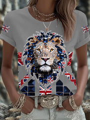 Women's British imitation diamond hot-drilling Printed Iron On Short Sleeve T-Shirt