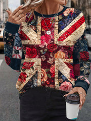 Women's UK Flag Floral Art Printed Sweatshirt