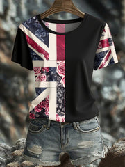 Women's UK Flag Floral Art Printed T-shirt