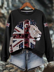 Women's British imitation diamond hot-drilling Print Sweatshirt