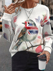 Women's UK Flag Art Robin Watercolor Printed Sweatshirt