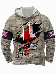Men's UK Flag Camouflage Skull Print Casual Hoodie