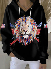 Women's British imitation diamond hot-drilling Printed Casual Hoodie