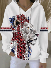 Women's British imitation diamond hot-drilling print casual hoodie