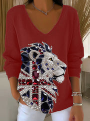 Women's British imitation diamond hot-drilling Printed Casual Top