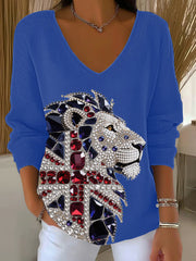 Women's British imitation diamond hot-drilling Printed Casual Top