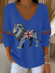 Women's British Faux Denim Printed Casual Top