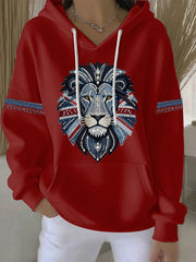 Women's British Faux Denim Print Casual Hoodie