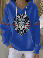 Women's British Faux Denim Print Casual Hoodie