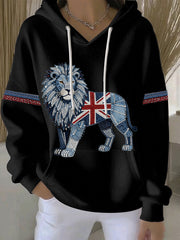 Women's British Faux Denim Print Casual Hoodie