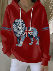 Women's British Faux Denim Print Casual Hoodie