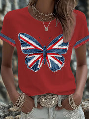 Women's British Faux Denim Printed T-shirt