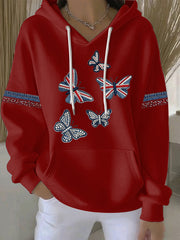 Women's British style imitation denim rhinestone hot-drill Print Casual Hoodie