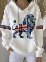Women's British style imitation denim rhinestone hot-drill Print Casual Hoodie