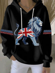 Women's British style imitation denim rhinestone hot-drill Print Casual Hoodie