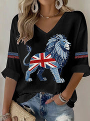 Women's British style imitation rhinestone hot-drilling Printed T-shirt