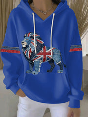 Women's British Faux Denim Print Casual Hoodie