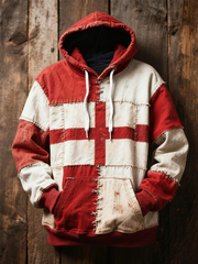 Unisex England flag and patchwork style Printed Oversized Drop-Shoulder Hoodie with Pockets