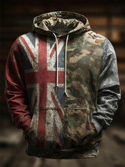 Men's British flag and camouflage pattern Printed Oversized Drop-Shoulder Hoodie with Pockets