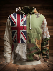 Men's British flag and camouflage pattern Printed Oversized Drop-Shoulder Hoodie with Pockets