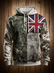 Men's British flag and camouflage pattern Printed Oversized Drop-Shoulder Hoodie with Pockets