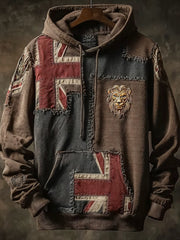 Men's Vintage England Flag Lion Printed Hoodie