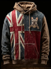 Men's Vintage England Flag French Bulldog Printed Hoodie