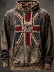 Men's Vintage England Flag French Bulldog Printed Hoodie