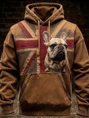 Men's Vintage England Flag French Bulldog Printed Hoodie