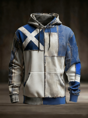 Men's Scottish flag patchwork Printed Oversized Drop-Shoulder Hoodie with Pockets