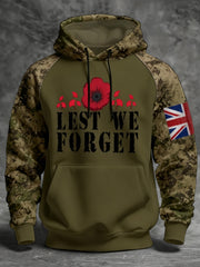 Men's 11th November Remembrance Day LEST WE'S FORGET Poppy Remembrance Hoodie