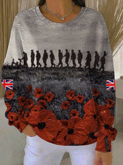 Women's Remembrance Day Lest We Forget Ribbed Round-Neck Sweatshirt